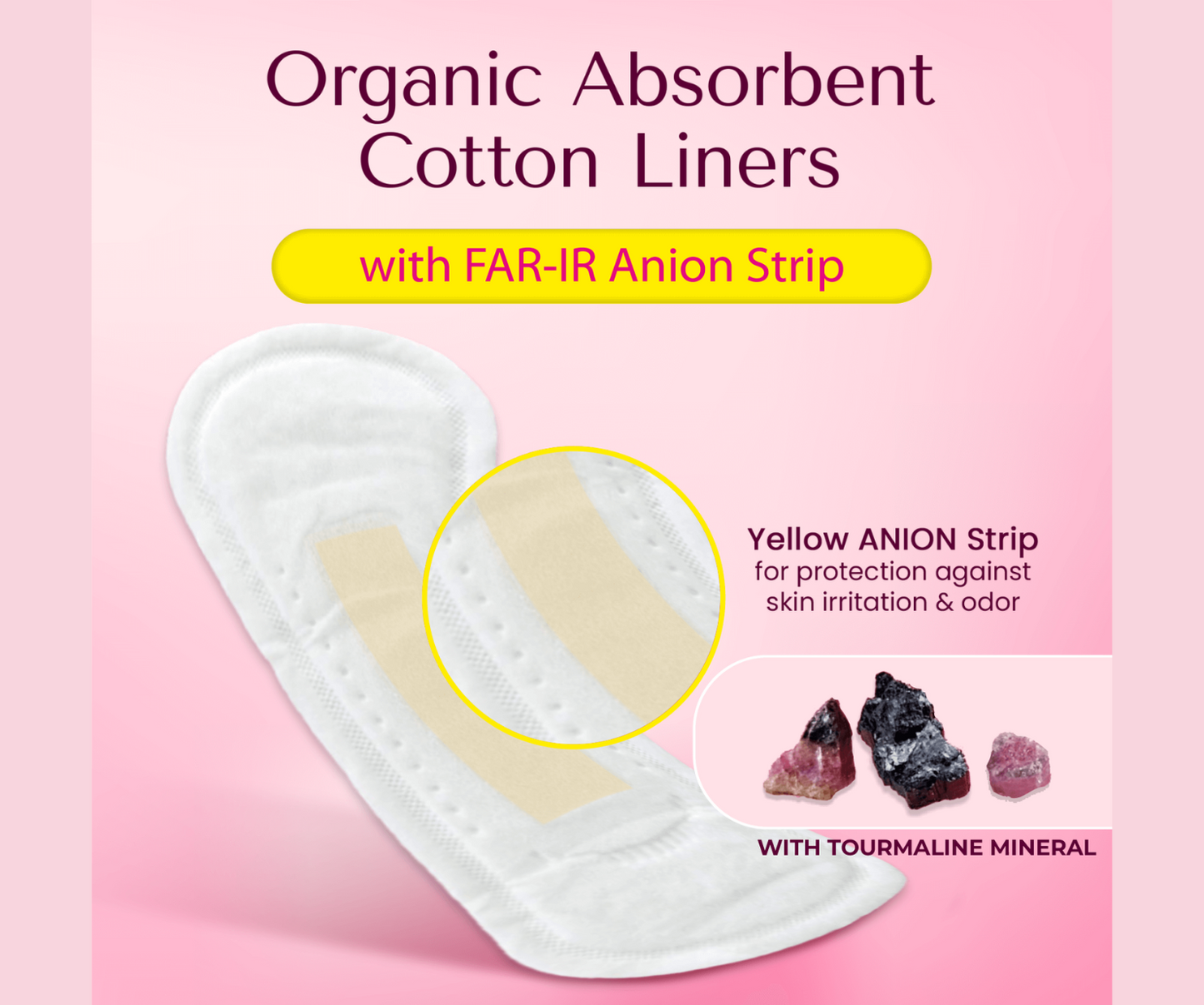 20 Panty Liners Natural , Eco Certified with FAR-IR Anion Strip