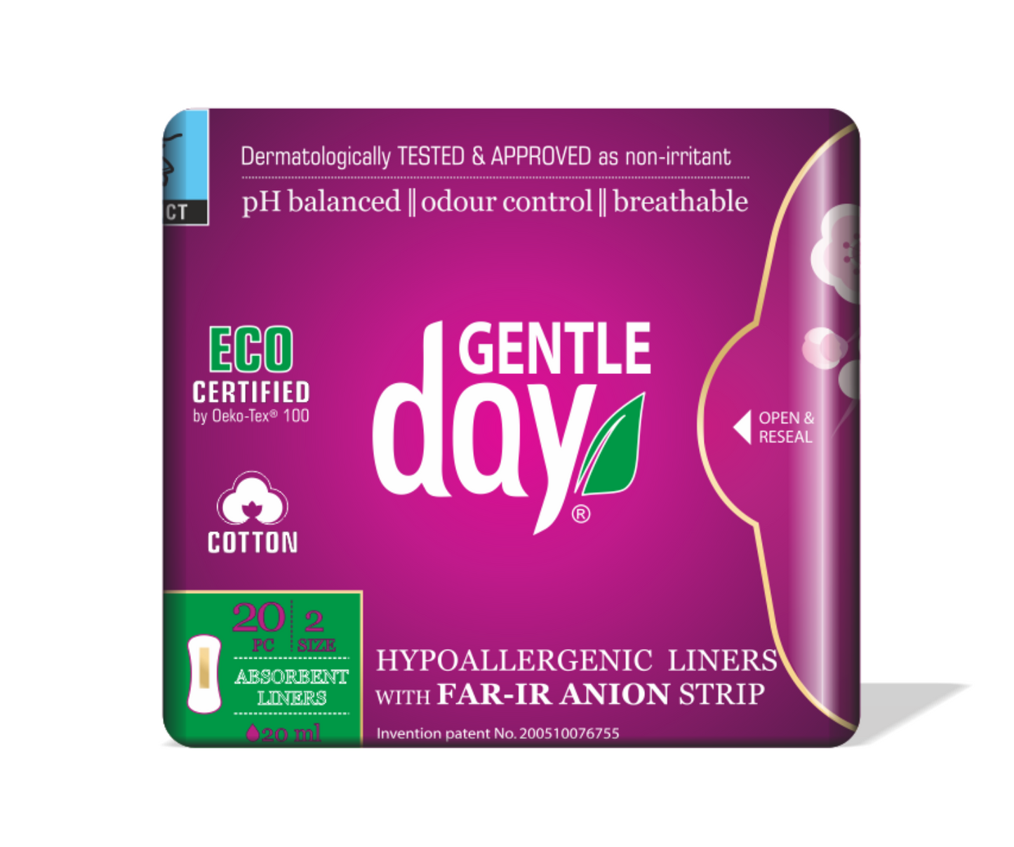 20 Panty Liners Natural , Eco Certified with FAR-IR Anion Strip