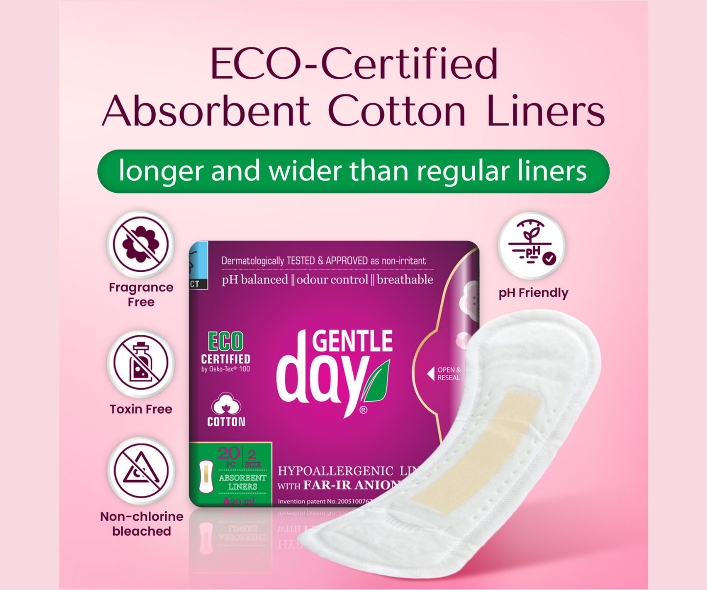 20 Panty Liners Natural , Eco Certified with FAR-IR Anion Strip