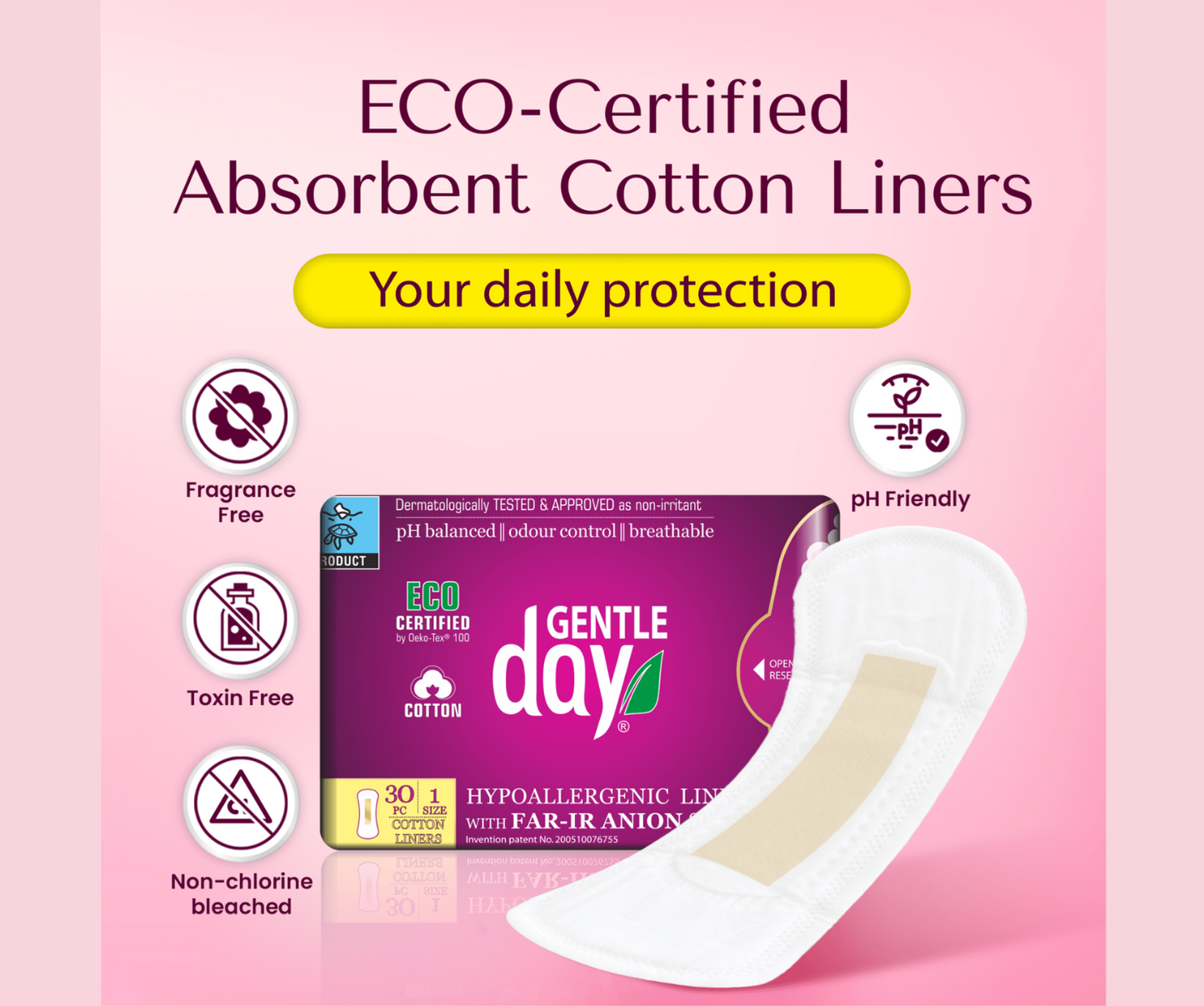30 Small Natural Panty Liners, Eco Certified with FAR-IR Anion Strip